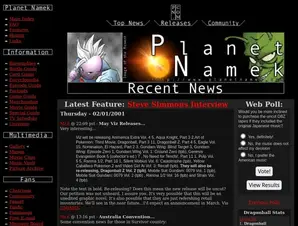 A view of planetnamek.com on archive.org from 2001